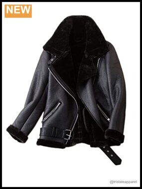 Faux Shearling Moto Jacket Winter Parka Suede Coat